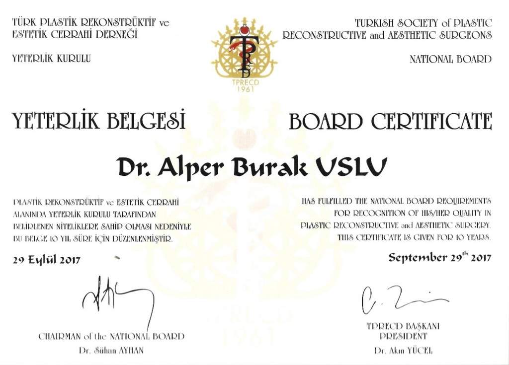 Sertifika · Op. Dr. Alper Burak Uslu